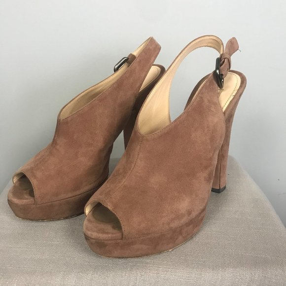 Prada Rose Suede Platform Heels, Size 36 - Picture 3 of 9